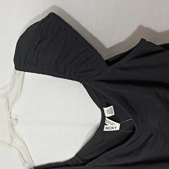 NWT Roxy Black Hibiscus Honey Crop Top Girls XL Summer Cap Sleeves V-neck - Picture 3 of 8